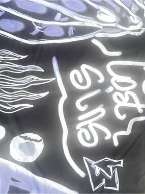 Graphic Black and Lavender Scarf with White Script
